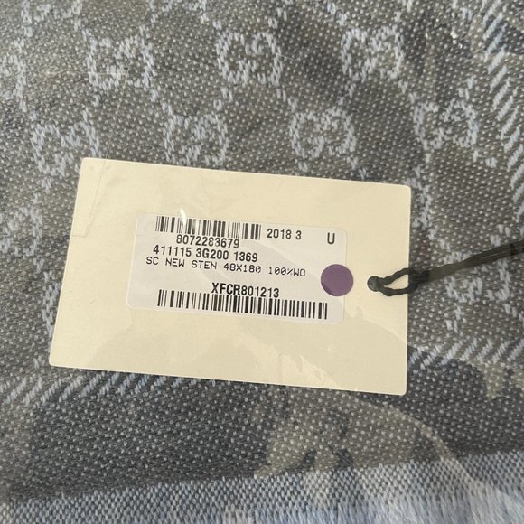 Gucci 411115 Gray and Blue 100% Wool GG Monogram Stencil Scarf - Picture 14 of 15